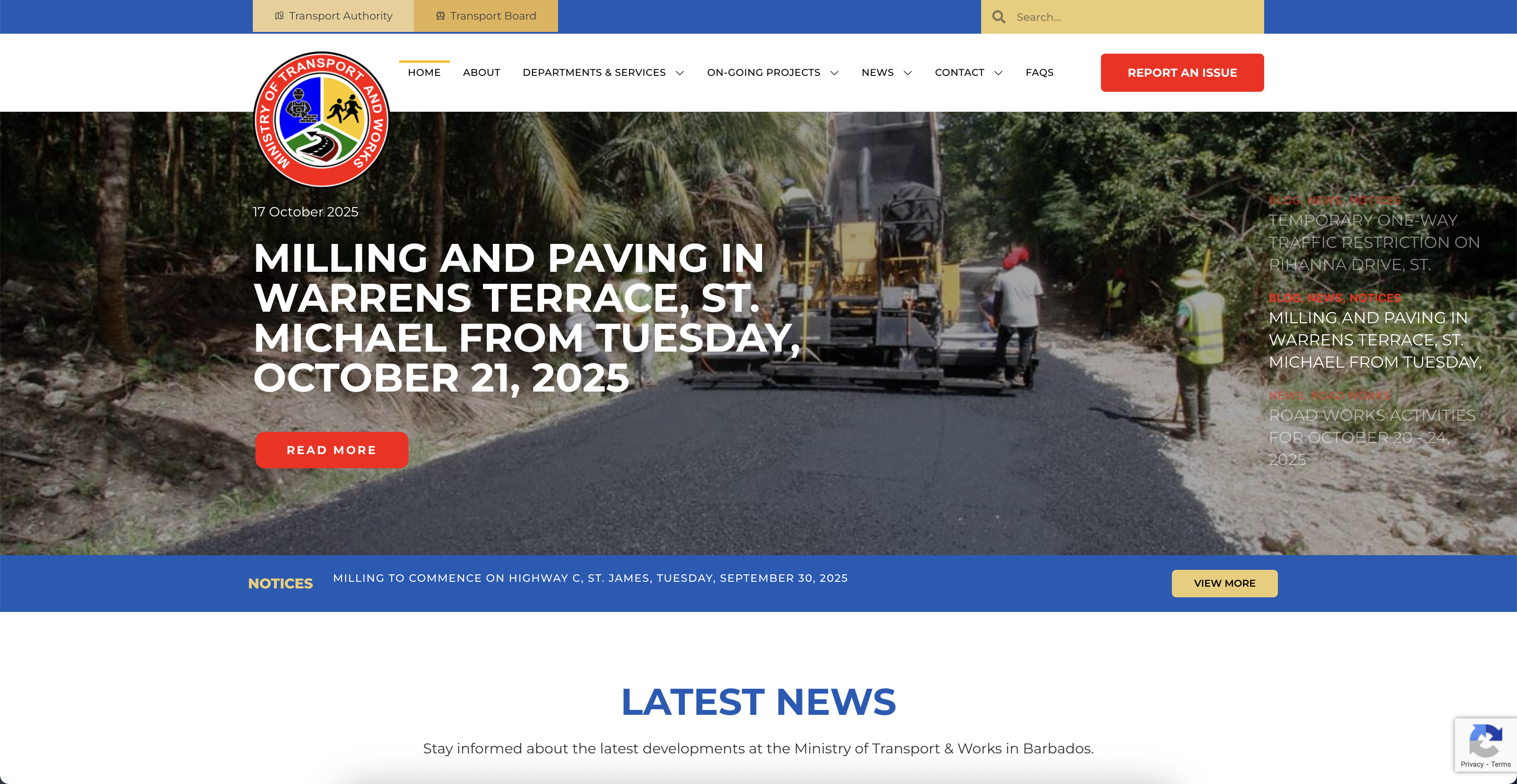Screenshot of Ministry of Transport & Works Barbados